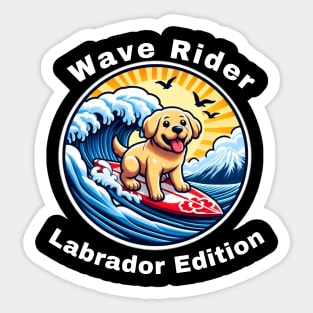 Wave Rider Labrador Edition- Labrador Puppy Surfing on the Great Waves off Kanagawa Sticker